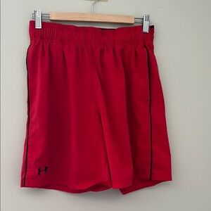 Under Armour Red and Black Athletic Shorts Lightweight Elastic Fit